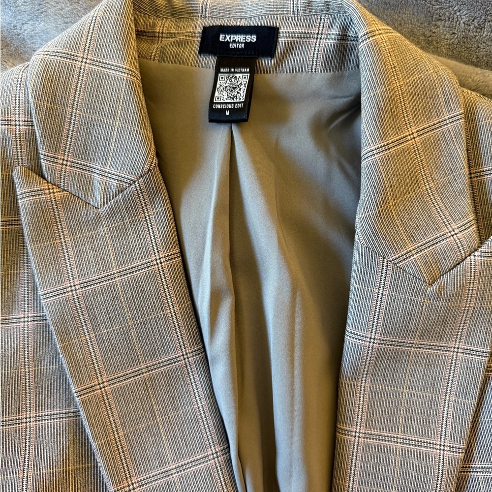 Express Editor One Button Plaid Blazer - image 7